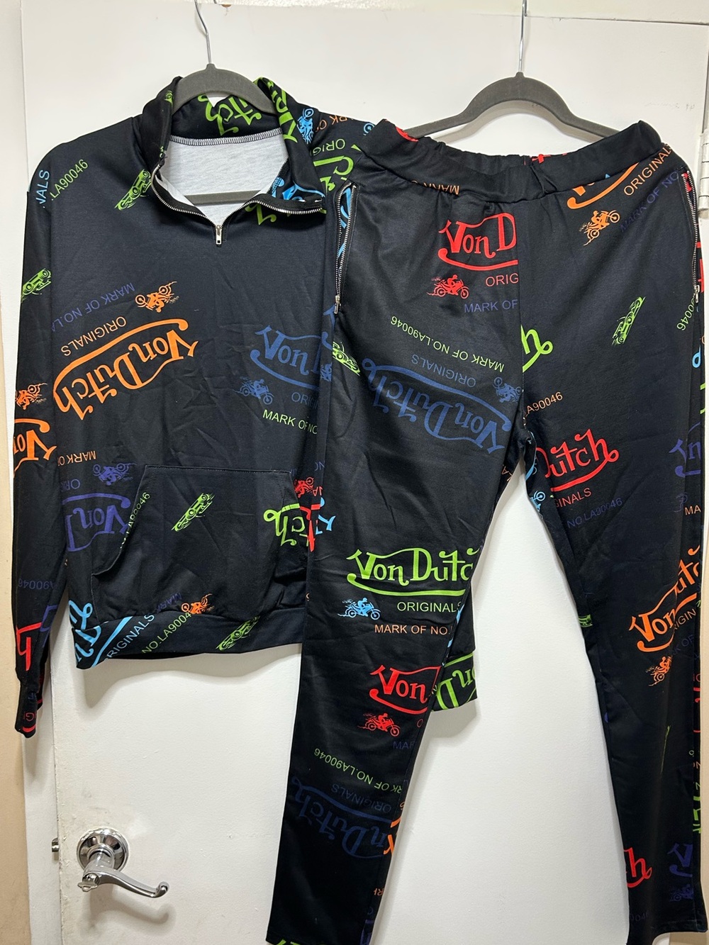 Von Dutch Black Pajama Set with Neon Multi-Logo Prints